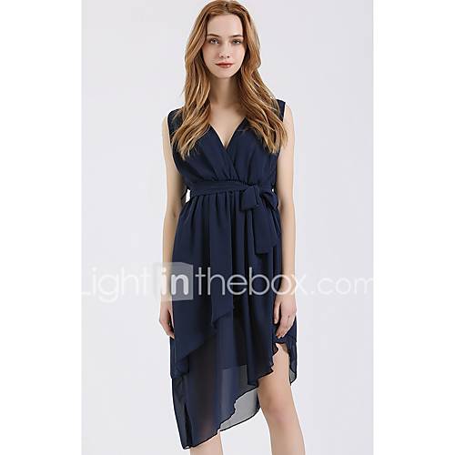 Asymmetrische Dameslijnjurk Deep V Blue S M L Xl huismerk kopen in de aanbieding