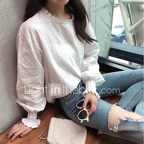 Dames Kant Patchwork Overhemd Effen Wit huismerk kopen in de aanbieding