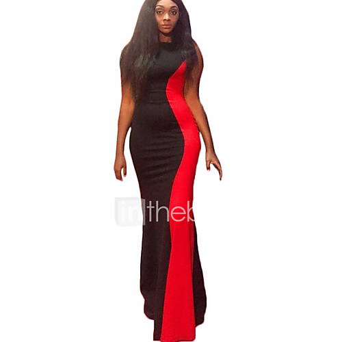 Dames Standaard Bodycon Jurk Kleurenblok Maxi huismerk kopen in de aanbieding