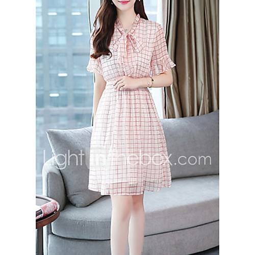 Dames Standaard A Lijn Jurk Ruitjes Tot De Knie huismerk kopen in de aanbieding