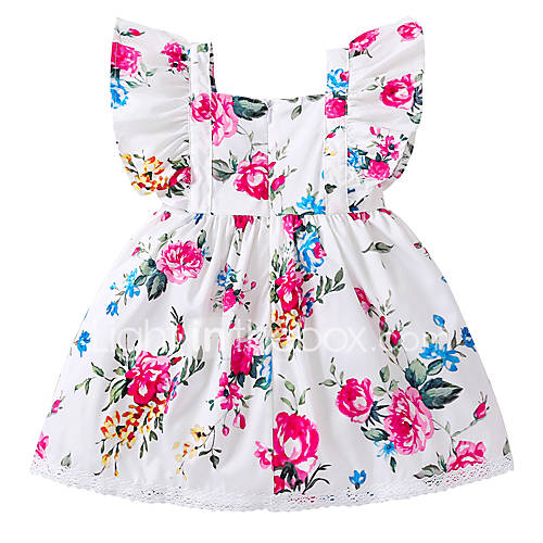 Baby Meisjes Actief Standaard Bloemen Print Mouwloos Katoen Jurk Wit huismerk kopen in de aanbieding