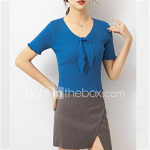 Dames Effen Korte Mouw Pullover V Hals Zomer Klaver Wit Zwart Een Maat huismerk kopen in de aanbieding Dames Effen Korte Mouw Pullover V Hals Zomer Klaver Wit Zwart Een Maat huismerk kopen in de aanbieding