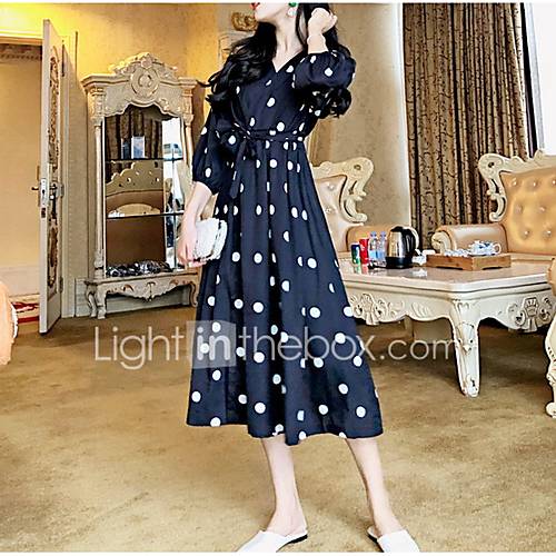 Midi A Line Damesjurk V Hals Wit Zwart S M L Xl huismerk kopen in de aanbieding