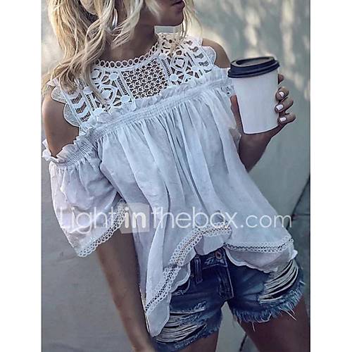 Dames Kant T Shirt Effen Bruin huismerk kopen in de aanbieding