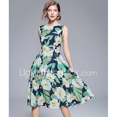 Dames Standaard A Lijn Jurk Bloemen Tot De Knie huismerk kopen in de aanbieding