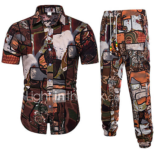 Heren Print Overhemd Kleurenblok Tribal Bruin Xxxl huismerk kopen in de aanbieding