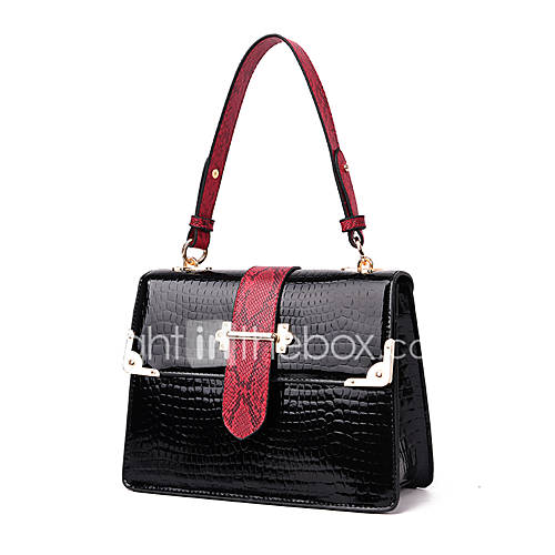 Dames Tassen Lakleer Pu Schoudertas Knopen Effen Kleur Zwart Bruin huismerk kopen in de aanbieding