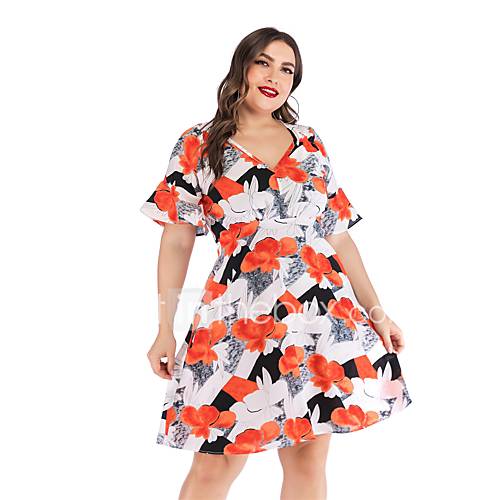 Dames Verfijnd A Lijn Jurk Geometrisch Ruche Print Boven De Knie huismerk kopen in de aanbieding