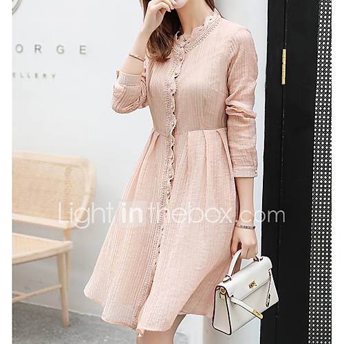 Dames Knielengte Slim A Lijn Jurk Blozend Roze Blauw S M L Xl huismerk kopen in de aanbieding