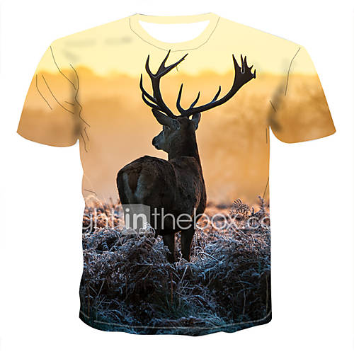 Heren Print T Shirt Kleurenblok 3D Dier Geel Xxxxl huismerk kopen in de aanbieding
