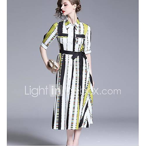Dames Vintage Elegant Wijd Uitlopend Jurk Gestreept Print Midi huismerk kopen in de aanbieding Dames Vintage Elegant Wijd Uitlopend Jurk Gestreept Print Midi huismerk kopen in de aanbieding