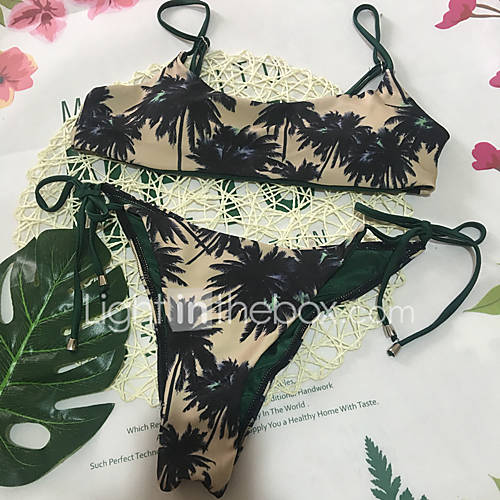 Dames Standaard Klaver Halter Zijbandjes Bikini Zwemkleding Camouflage Veters S M L huismerk kopen in de aanbieding