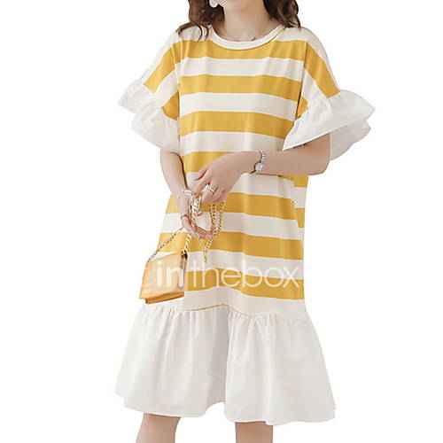 Dames Recht Jurk Gestreept Tot De Knie huismerk kopen in de aanbieding