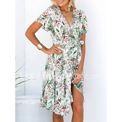 Dames Katoen Wijd Uitlopend Jurk V Hals Boven De Knie huismerk kopen in de aanbieding