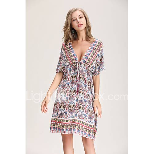 Dames Boho Wijd Uitlopend Jurk Ruitjes Veters Boven De Knie huismerk kopen in de aanbieding