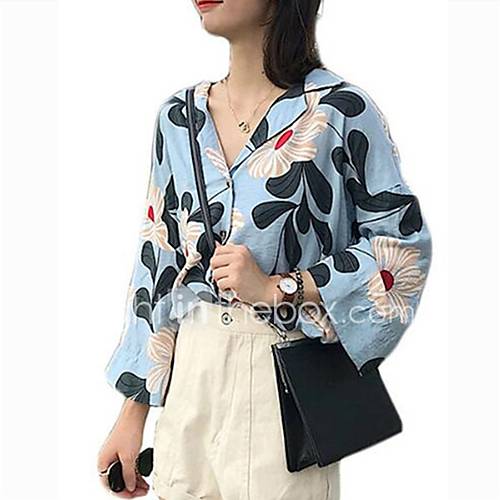 Dames Patchwork Overhemd Bloemen Blauw Xl huismerk kopen in de aanbieding