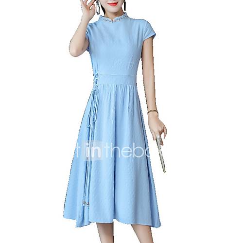 Midi Lijnjurk Voor Dames Wit Blauw S M L Xl huismerk kopen in de aanbieding