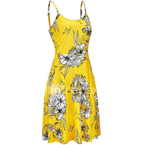 Dames Elegant Schede Jurk Bloemen Tot De Knie huismerk kopen in de aanbieding