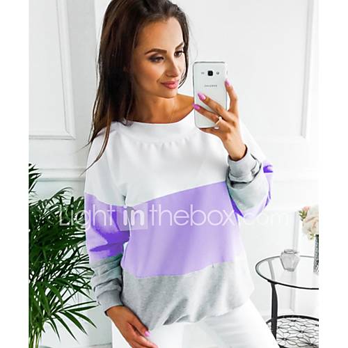 Dames T Shirt Kleurenblok Slank Paars huismerk kopen in de aanbieding