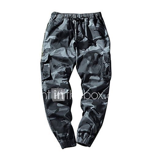 Heren Street Chic Chinos Zwaar Katoen Broek Print Donkergrijs huismerk kopen in de aanbieding