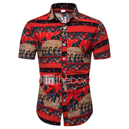 Heren Print Overhemd Kleurenblok Tribal Rood Xxxl huismerk kopen in de aanbieding