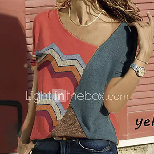 Dames Grote Maten T Shirt Kleurenblok Rood Xxxl huismerk kopen in de aanbieding