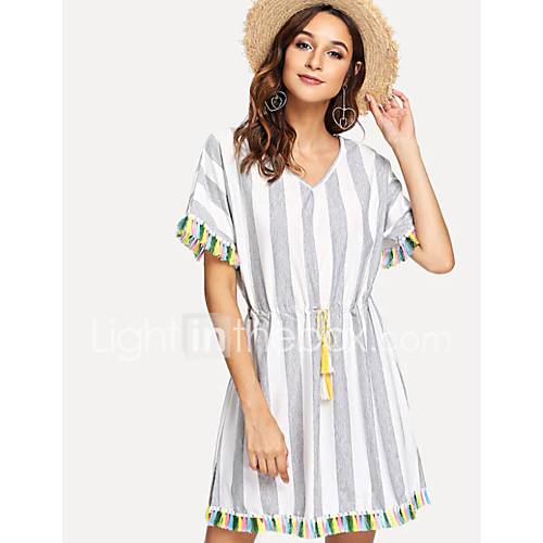 Dames Schede Jurk Gestreept Boven De Knie huismerk kopen in de aanbieding