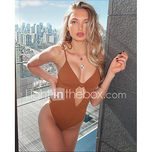 Dames Standaard Bruin Halter Cheeky Eendelig Zwemkleding Effen Blote Rug S M L huismerk kopen in de aanbieding