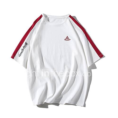 Heren Patchwork Print T Shirt Gestreept Kleurenblok Wit Xl huismerk kopen in de aanbieding