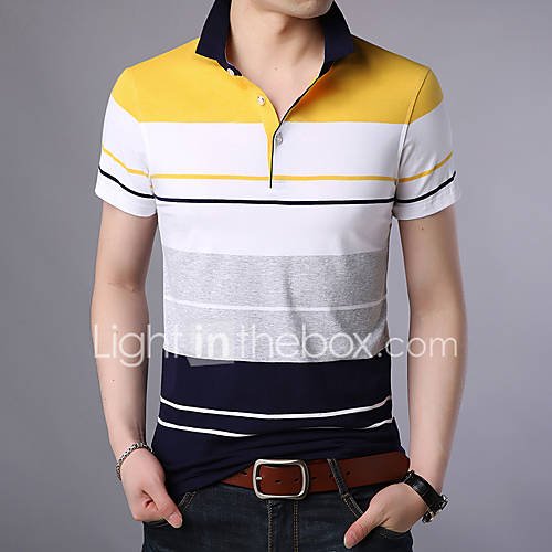 Heren Print Polo Gestreept Geel Xl huismerk kopen in de aanbieding