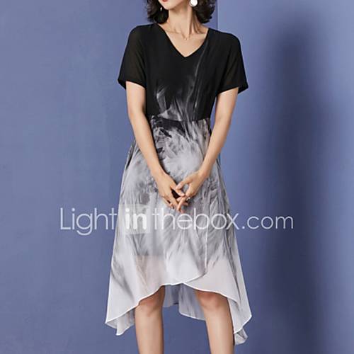 Dames Elegant Wijd Uitlopend Jurk Patchwork Print Asymmetrisch huismerk kopen in de aanbieding Dames Elegant Wijd Uitlopend Jurk Patchwork Print Asymmetrisch huismerk kopen in de aanbieding