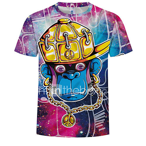 Heren Print T Shirt Kleurenblok Dier Cartoon Regenboog Xxxxl huismerk kopen in de aanbieding