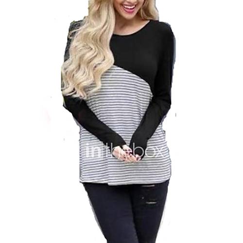 Dames Patchwork T Shirt Gestreept Blauw huismerk kopen in de aanbieding Dames Patchwork T Shirt Gestreept Blauw huismerk kopen in de aanbieding