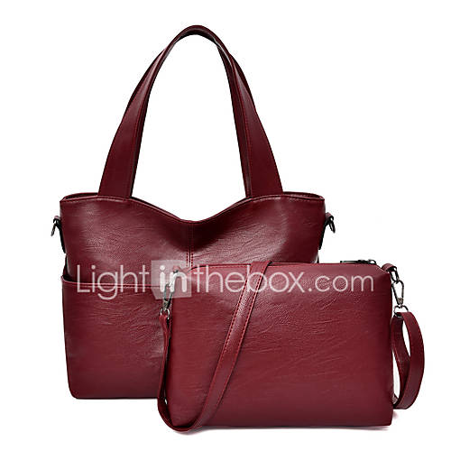 Dames Tassen Pu Zak Set 2 Stuks Purse Rits Effen Kleur Rood Grijs Bruin huismerk kopen in de aanbieding