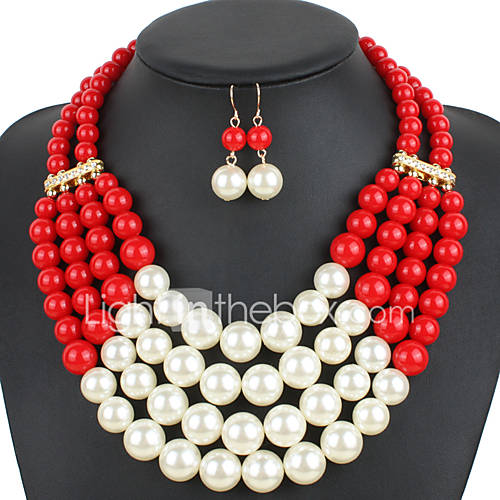 Dames Meetkundig Sieraden Set Imitatieparel Je Vorm Heel Simpel Zoet Modieus Leuke En Mooie Style Elegant Omvatten Ketting Oorbel Parelketting Rose Rood Blauw Voor Bruiloft Feest Dagelijks Club huismerk kopen in de aanbieding