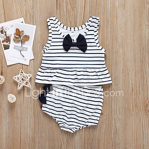 Peuter Meisjes Gestreept Strik Mouwloos Katoen Spandex Badmode Wit huismerk kopen in de aanbieding