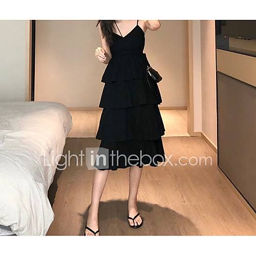 Dames Slank Wijd Uitlopend Jurk Bandje Tot De Knie huismerk kopen in de aanbieding