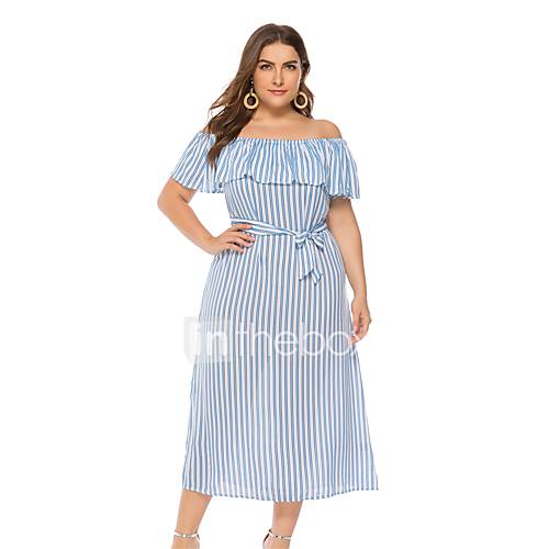 Dames Elegant Schede Jurk Gestreept Ruche Midi huismerk kopen in de aanbieding Dames Elegant Schede Jurk Gestreept Ruche Midi huismerk kopen in de aanbieding