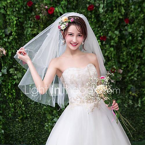 Eenlaags Kant Bruidssluiers Elleboogsluiers Met Effen Tule huismerk kopen in de aanbieding