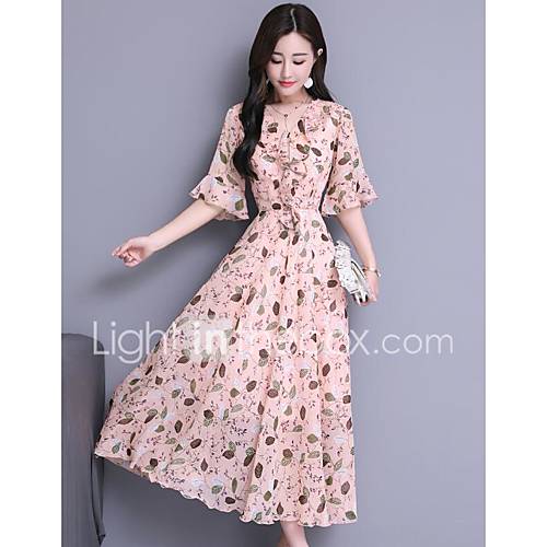 A Lijn V Hals Tot De Enkel Chiffon Jurk Met Patroon Print Door Lan Ting Express huismerk kopen in de aanbieding