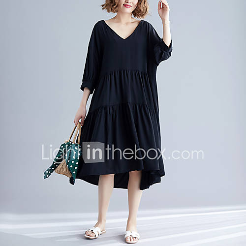 Dames Street Chic Tuniek Jurk Effen Patchwork Tot De Knie huismerk kopen in de aanbieding