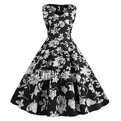 Dames Chinoiserie Wijd Uitlopend Jurk Bloemen Print Midi huismerk kopen in de aanbieding