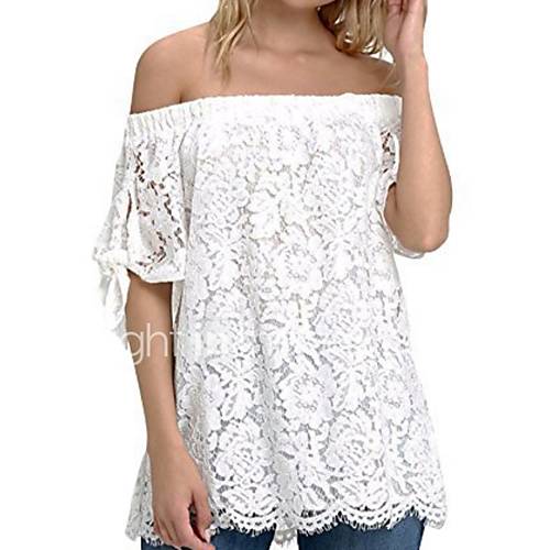 Dames Blouse Effen Schouderafhangend Slank Wit Xxxl huismerk kopen in de aanbieding