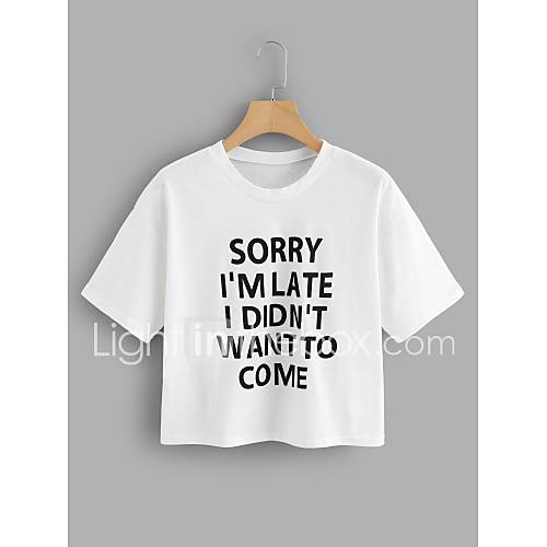 Dames Print T Shirt Effen Letter Geel huismerk kopen in de aanbieding Dames Print T Shirt Effen Letter Geel huismerk kopen in de aanbieding