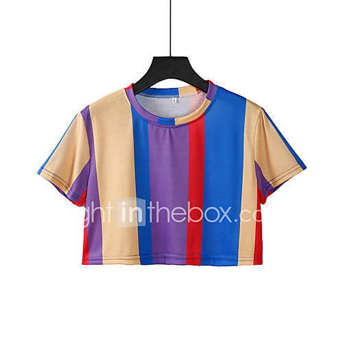 Dames Print T Shirt Gestreept Blauw huismerk kopen in de aanbieding