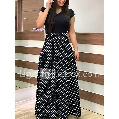 Dames Vintage Elegant Wijd Uitlopend Jurk Polka Dot Maxi huismerk kopen in de aanbieding