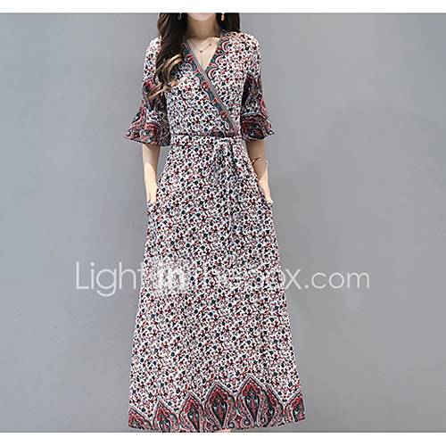 Dames Knielange Swing Jurk Marineblauw Beige S M L Xl huismerk kopen in de aanbieding