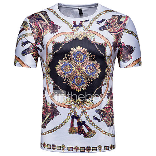 Heren Print T Shirt Kleurenblok 3D Tribal Ronde Hals Wit huismerk kopen in de aanbieding