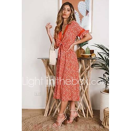 Midi Lijnjurk Voor Dames Diep Oranje S M huismerk kopen in de aanbieding