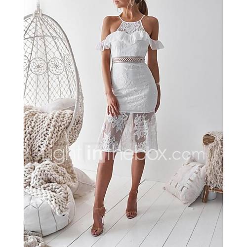 Dames Standaard Elegant Schede Jurk Effen Kant Ruche Tot De Knie huismerk kopen in de aanbieding